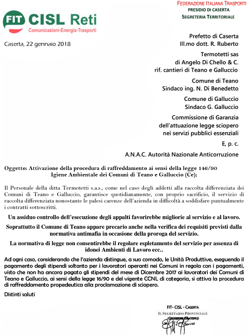 TERMOTETTI 1 MANCATI PAGAMENTI: TERMOTETTI ANNUNCIA SCIOPERI