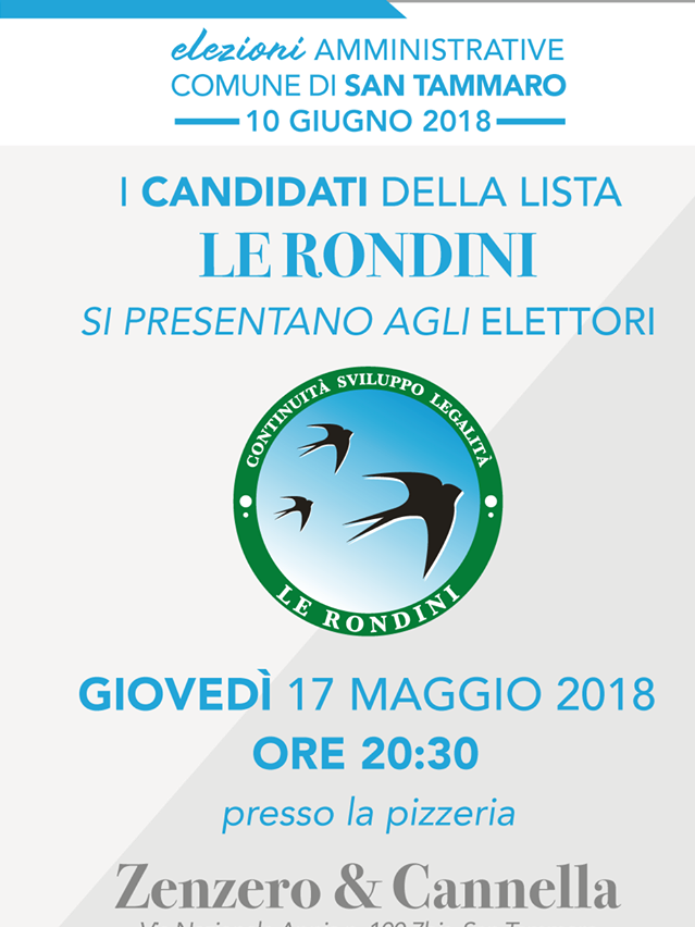 Locandina Presentazione Lista LA LISTA CIVICA “LE RONDINI”: GIOVEDÌ LA PRESENTAZIONE UFFICIALE DEI CANDIDATI