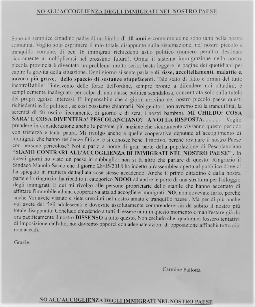 lettera cittadino INCENDIO NELLA STRUTTURA DESTINATA AI MIGRANTI: IL SINDACO PRONTO A RICONSEGNARE LA FASCIA AL PREFETTO