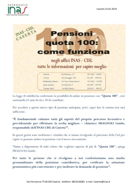 Screenshot 20190114 182504 INAS CISL:  QUOTA 100, CI SI PREPARA PER LA DOMANDA DI PENSIONE