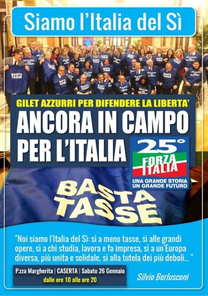 locandina gazebo forza italia caserta “GIÙ LE MANI DALL’ITALIA CHE LAVORA E CHE PRODUCE”: LA PROTESTA DI FI