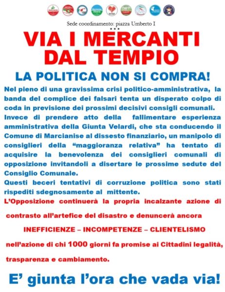 marcianise manif LOPPOSIZIONE ACCUSA IL SINDACO VELARDI IN UN MANIFESTO