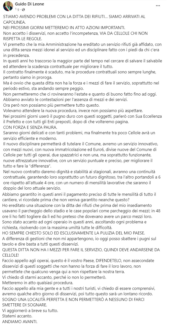 post Di Leone ISVEC SRL: ECCO LA NOSTRA RISPOSTA ALLE BUGIE DEL SINDACO DI CELLOLE GUIDO DI LEONE