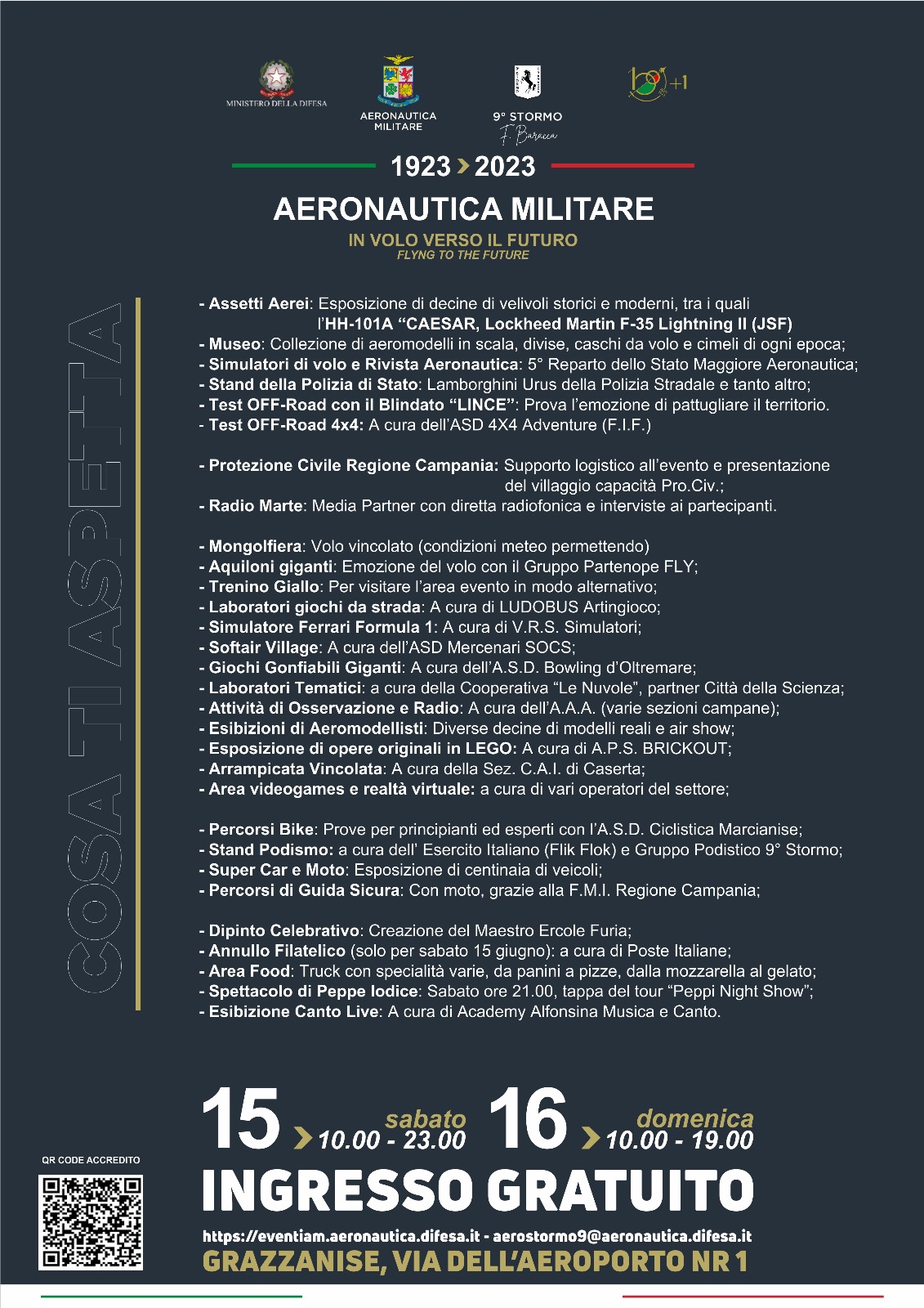 PROGRAMMA LOCANDINA OPE DAY 100+1 ANNI DELL’ARMA AZZURRA: DUE GIORNI DA PRENDERE AL VOLO AL 9° STORMO DI GRAZZANISE