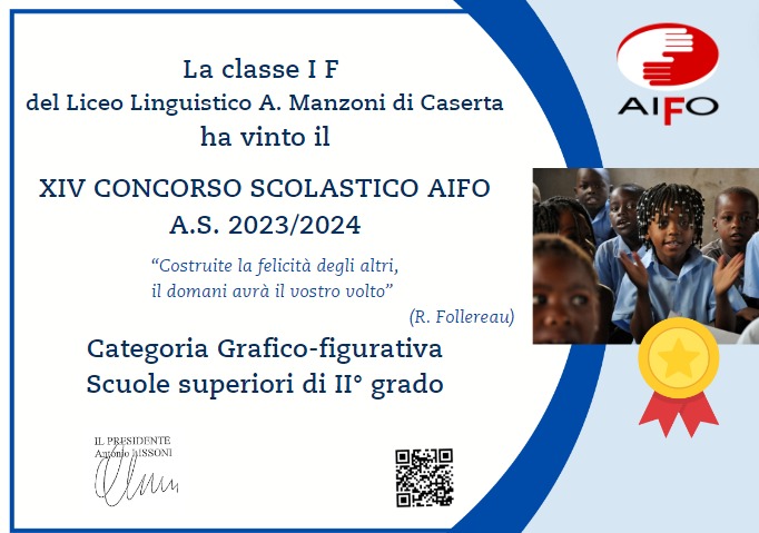 premio liceo manzoni IL LICEO LINGUISTICO “A. MANZONI” DI CASERTA TRIONFA AL CONCORSO AIFO