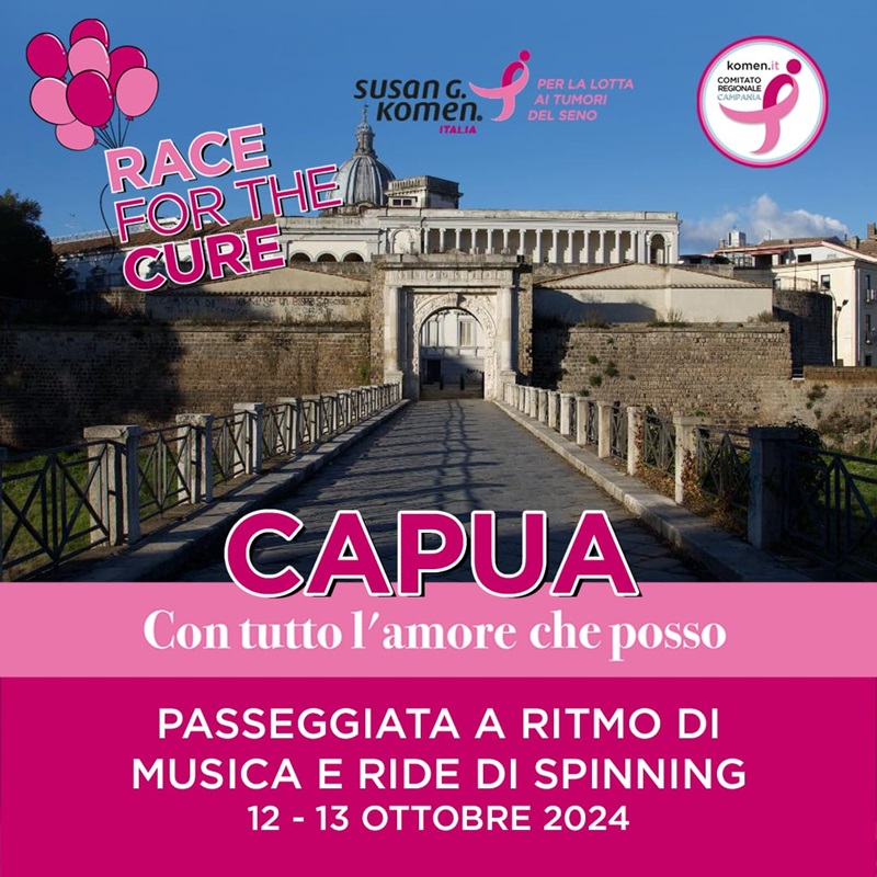 locandina Race for the Cure Capua 1 LA RACE FOR THE CURE A CAPUA: CORSE, PASSEGGIATE ED ESAMI DIAGNOSTICI GRATUITI