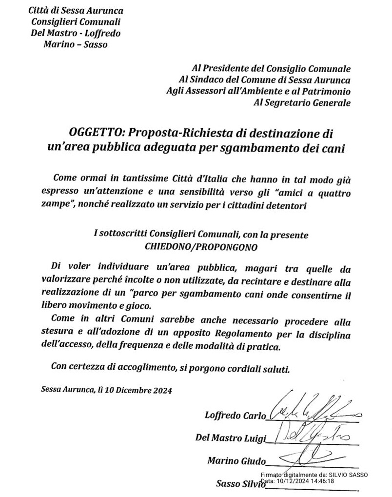 %name SESSA AURUNCA, LOPPOSIZIONE CHIEDE UNO SPAZIO PER LO SGAMBAMENTO DEI CANI